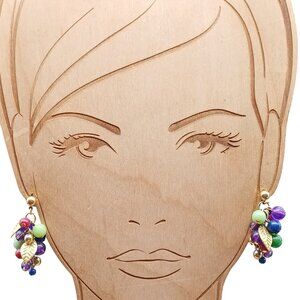 Colorful Vintage Cluster Bead Earrings With Gold Leaf Accents